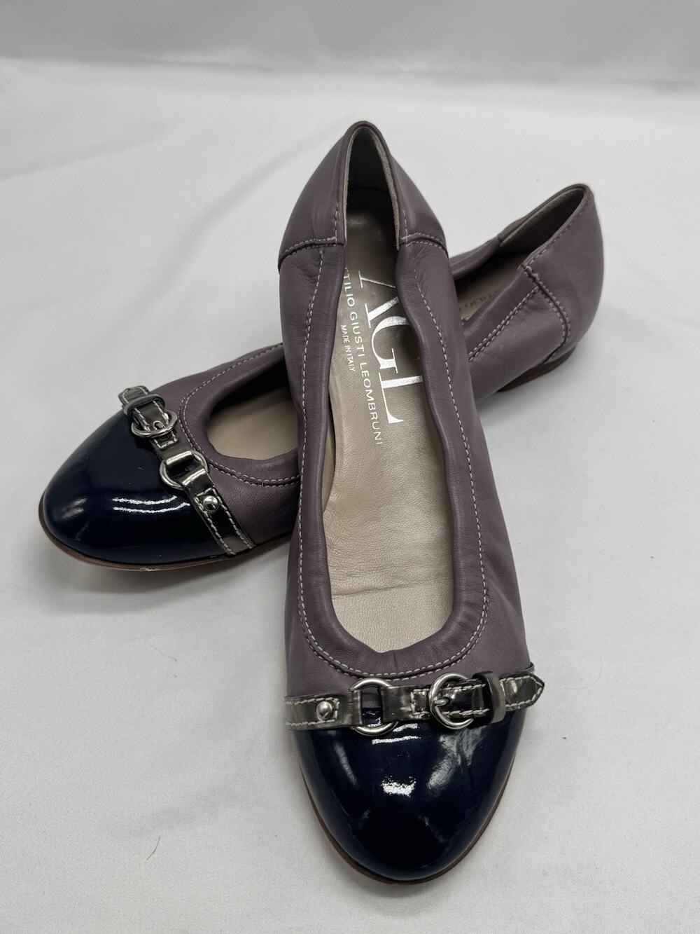 AGL Attilio Giusti Leombruni Sz 8.5 Navy Cap Toe Lavender Ballet Flats 39 Eur